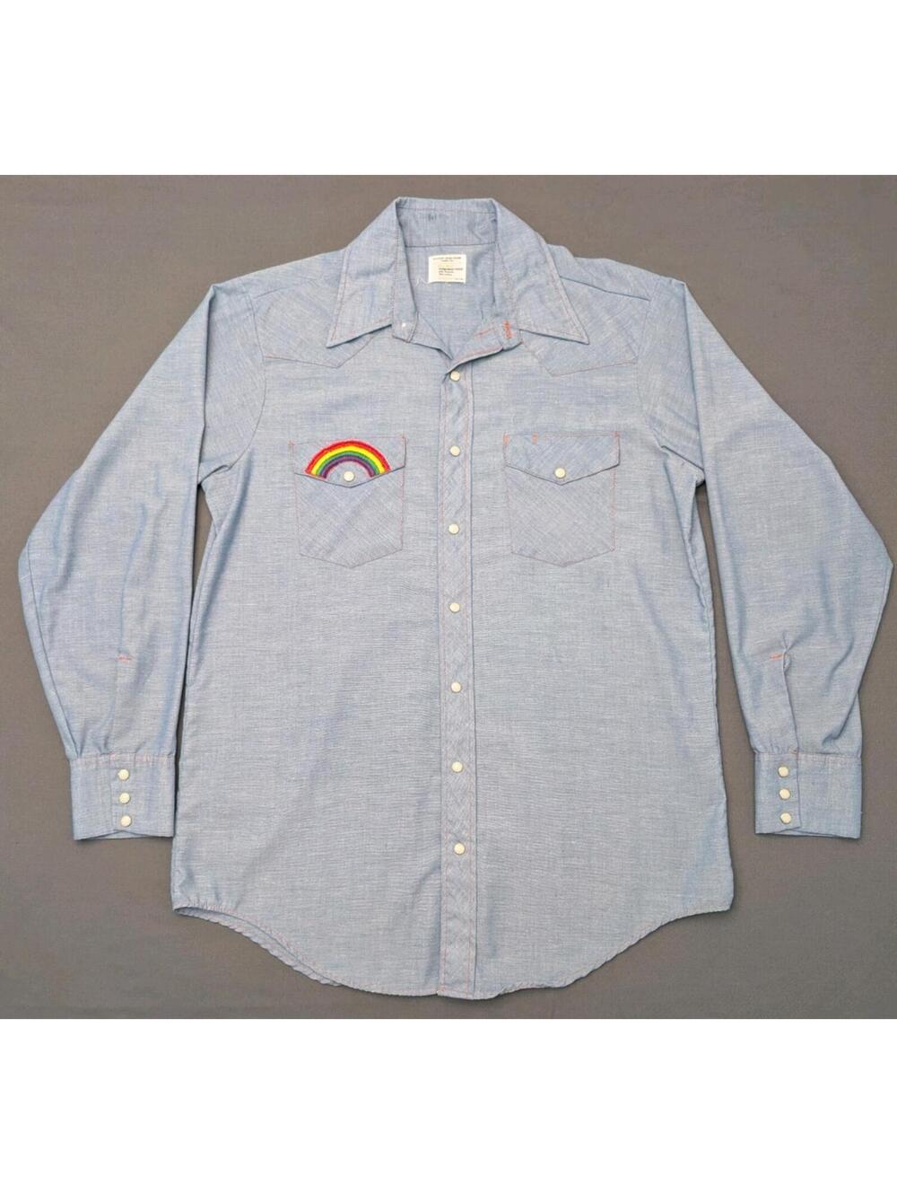 Vintage Big Mac JCPenney Western Pearl Snap Shirt Rainbow Rooster USA Folk Art